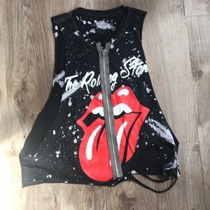 Rolling Stones Zip Up Distressed Tank